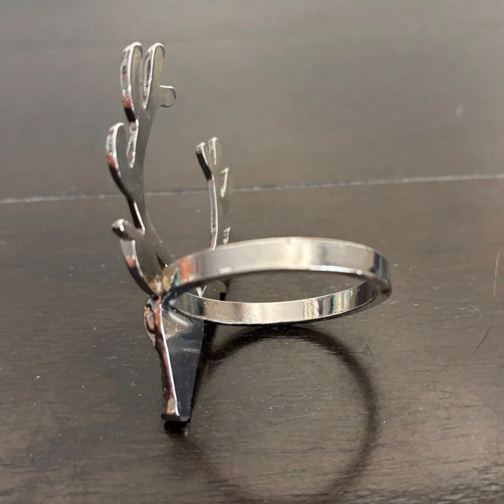 Silver Stag Head Napkin Rings | Set of 8 | Deer Antler Holiday Table Decor